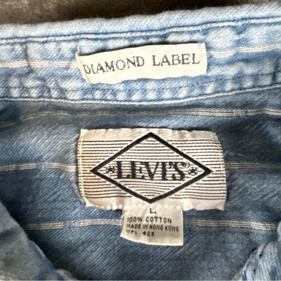 Vintage Levi’s Diamond Label Denim Shirt Mens Large Blue Striped Cotton Pockets - Picture 9 of 13